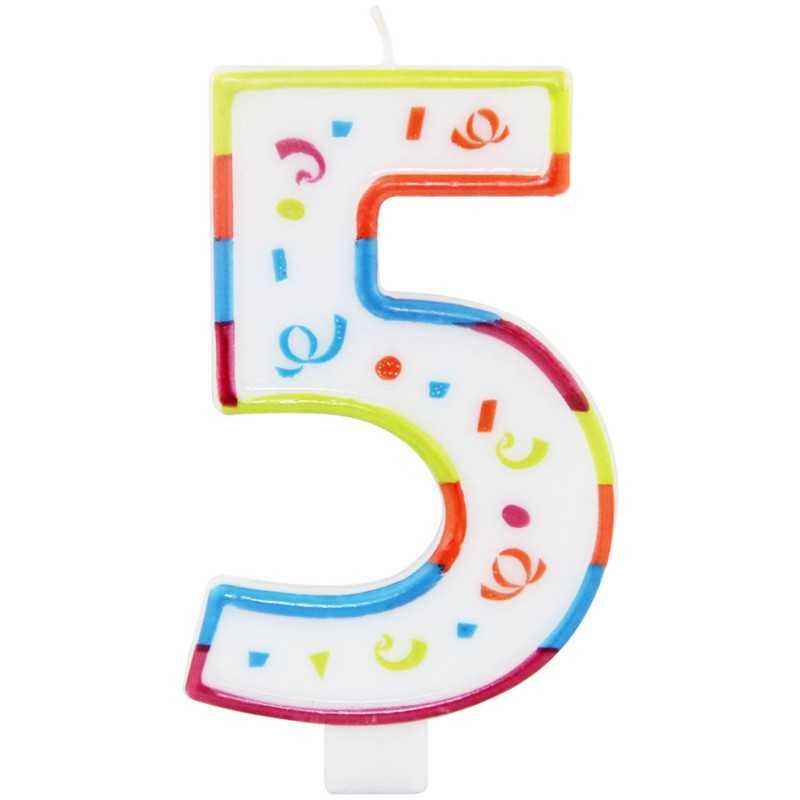BOUGIE GEANTE MULTICOLORE CHIFFRE 5