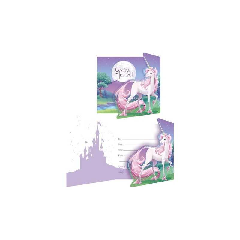 8 CARTES D'INVITATION LICORNE MAGIQUE
