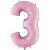 BALLON METALLIQUE CHIFFRE 3 ROSE CLAIR 100 CM