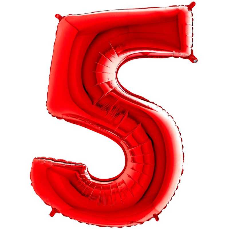 BALLON METALLIQUE CHIFFRE 5 ROUGE 100 CM