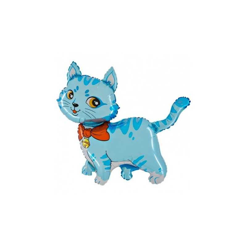 BALLON METALLIQUE CHAT BLEU GONFLABLE A L'AIR 36 CM ENVIRON