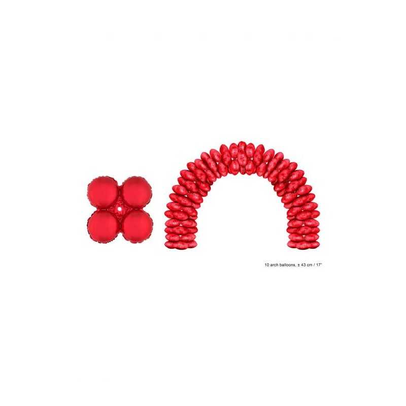 10 BALLONS MYLAR POUR ARCHE FORME 4 RONDS COLLES 42,5 X 42,5 CM ROUGE