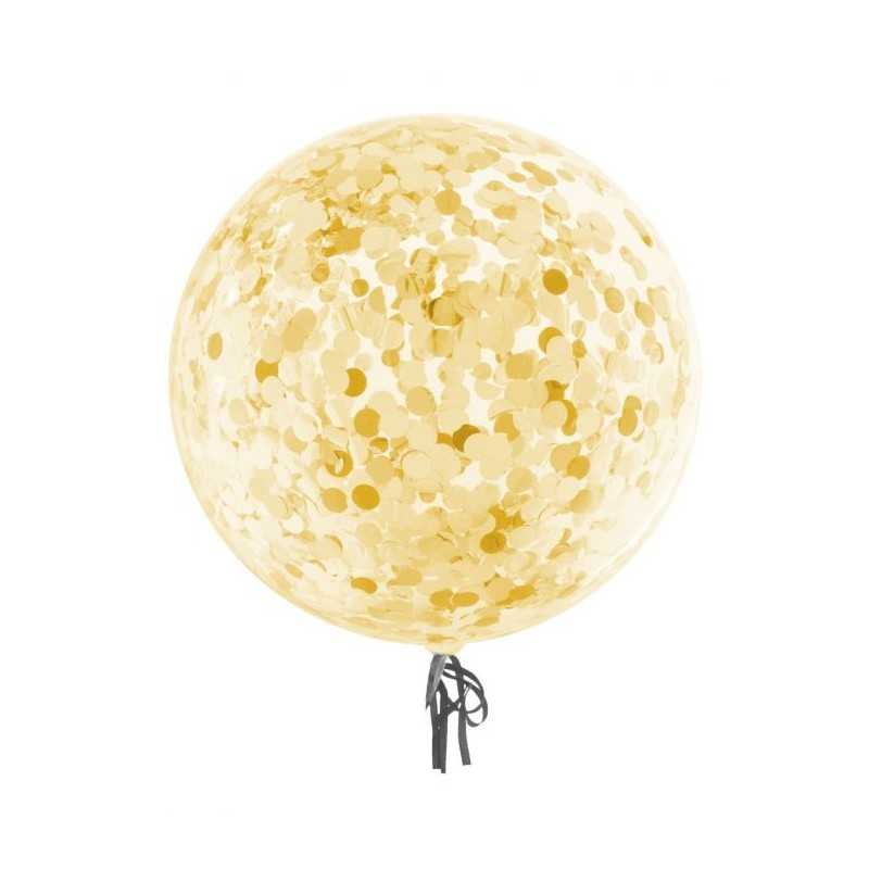 BALLON AQUA TRANSPARENT CONFETTIS BRILLANTS OR 18"