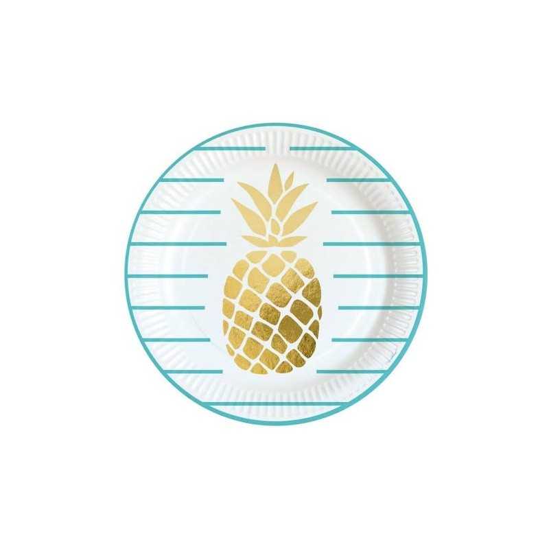 8 ASSIETTES RONDES ANANAS 23 CM