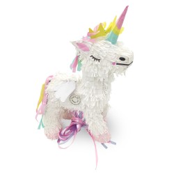 PINATA LICORNE BLANCHE ARC EN CIEL 3D A TAPER OU A TIRER