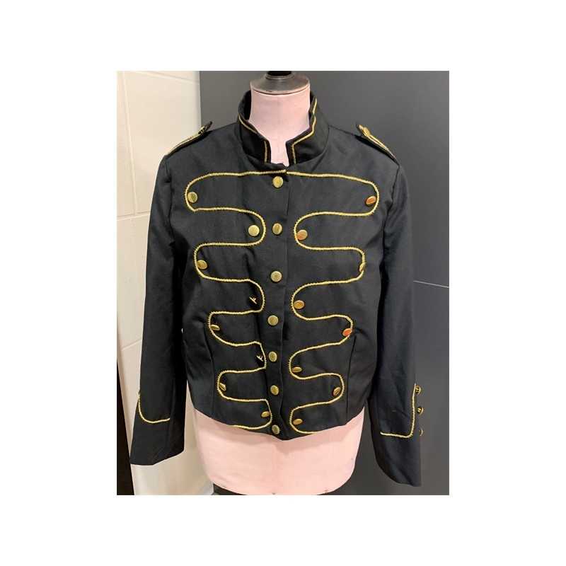DEGUISEMENT VESTE CIRQUE DOMPTEUR OU STAR DES ANNES 80 NOIR ET OR TAILLE L