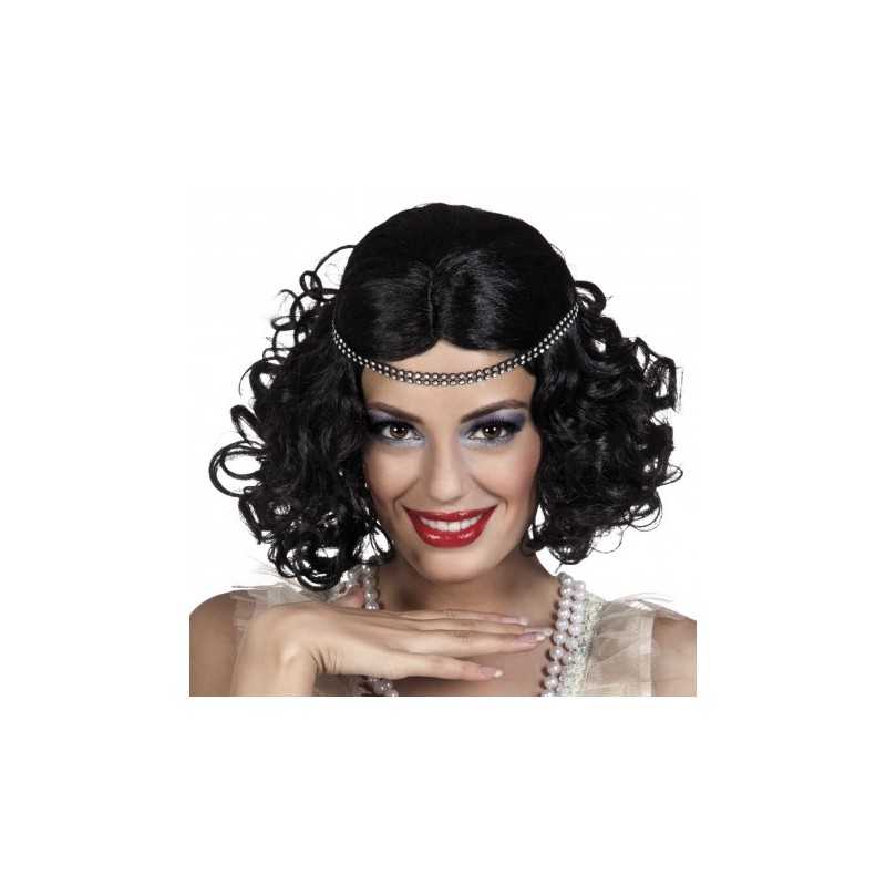PERRUQUE AVEC BANDEAU CABARET NOIR CARRE FRISE