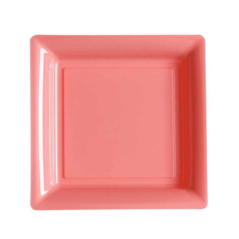 12 ASSIETTES CARREES ROSE PASTEL 23,5 CM