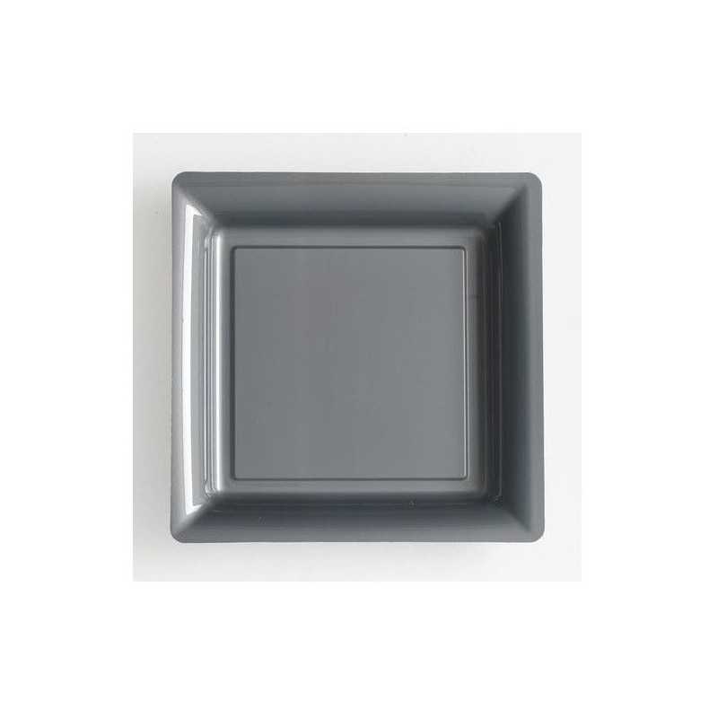 12 ASSIETTES CARREES GRIS ARGENTE 23,5 CM