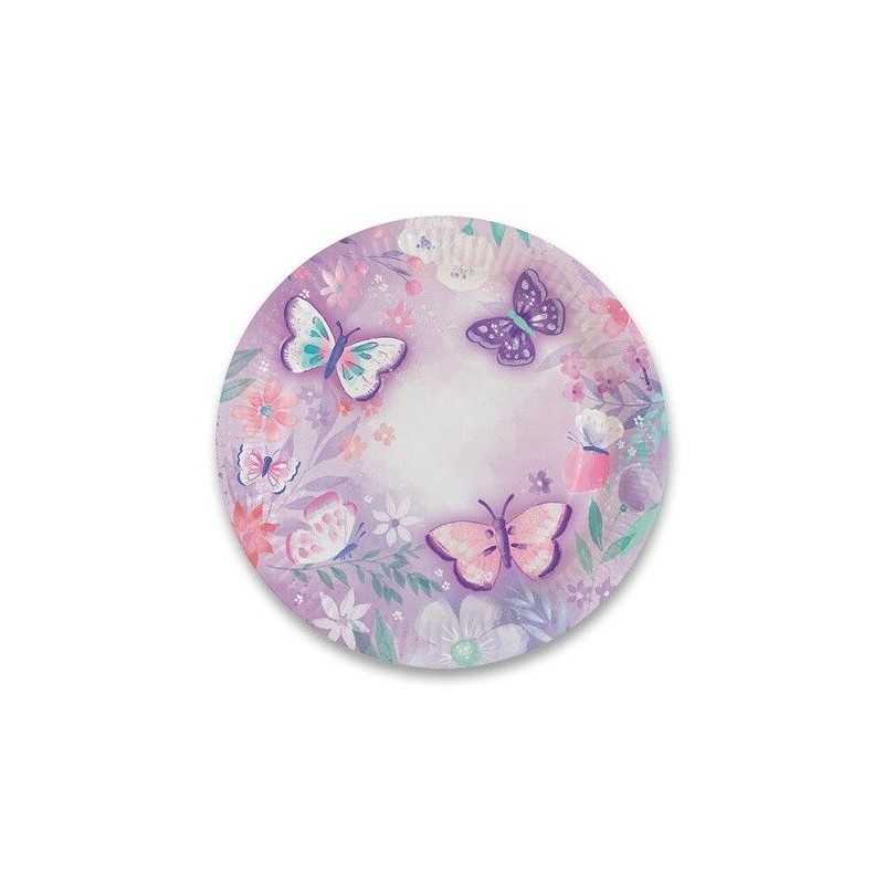 8 ASSIETTES PAPILLON MAUVE ROSE ECO 23 CM