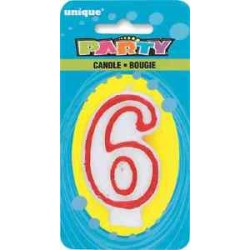 BOUGIE CHIFFRE 6 BLANC ET ROUGE