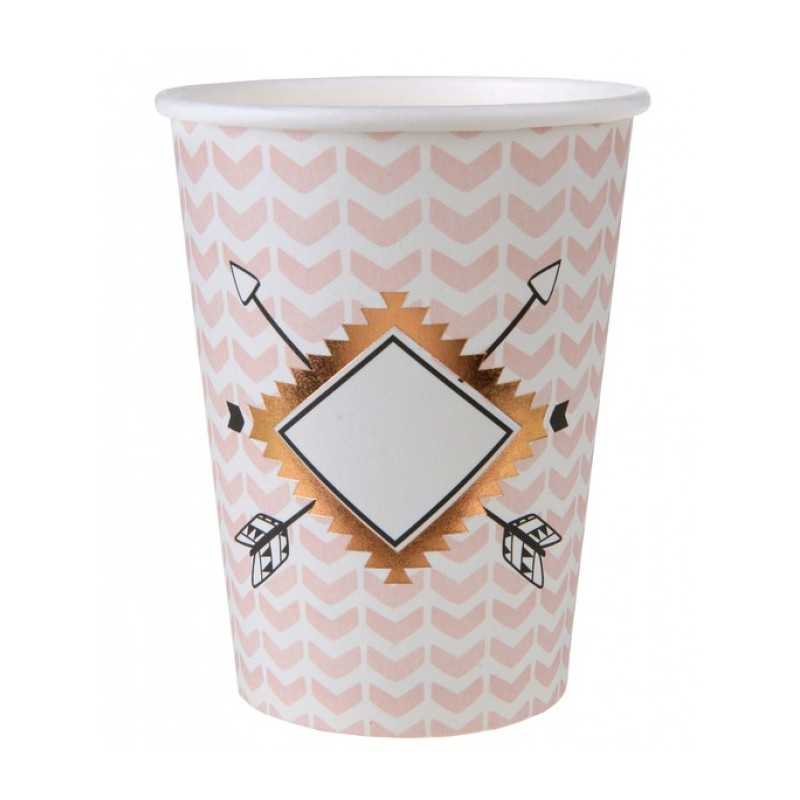 10 GOBELETS CARTON ETHNIQUE ROSE POUDRE ET OR