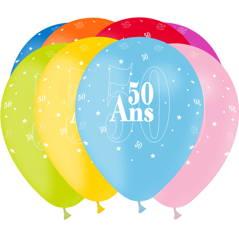 8 BALLONS BALLOONIA IMPRIMES TOUT AUTOUR 50 ANS MULTICOLORE