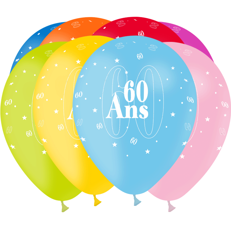 8 BALLONS BALLOONIA IMPRIMES TOUT AUTOUR 60 ANS MULTICOLORE