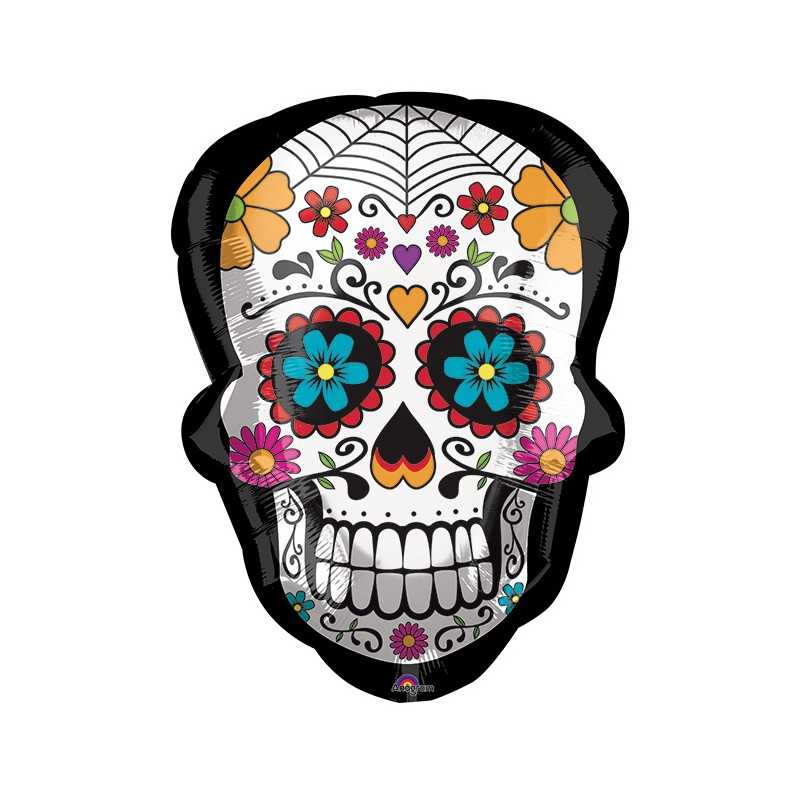 BALLON FORME TETE DE MORT DAY OF THE DEAD 45 X 60 CM