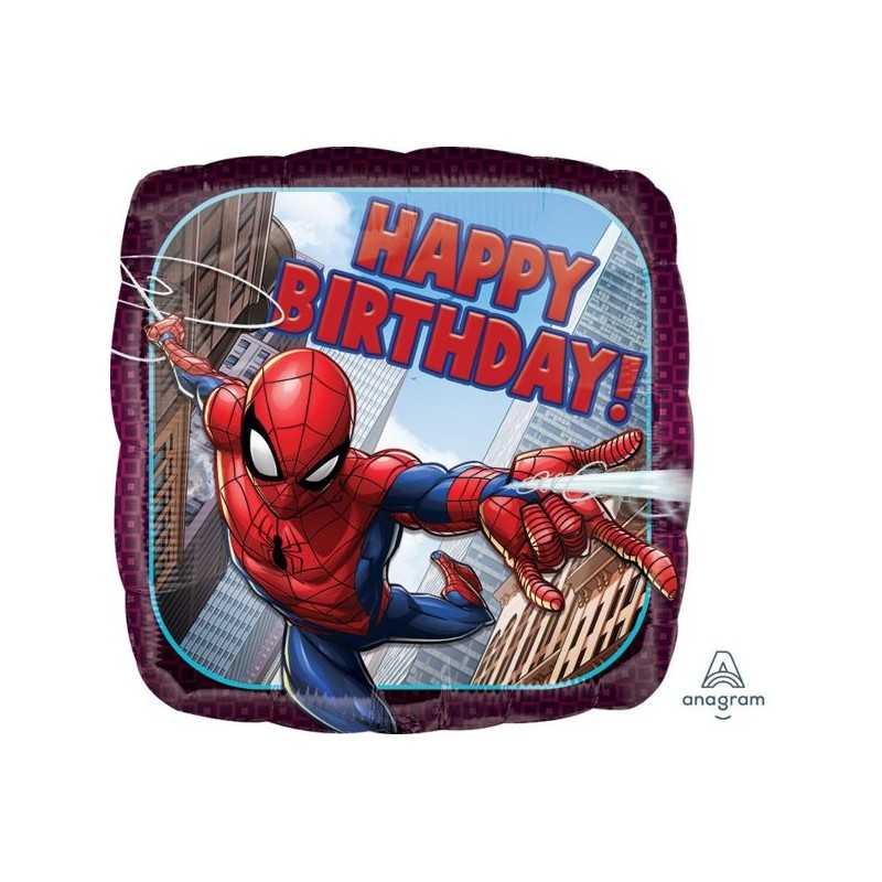 BALLON METALLIQUE CARRE SPIDERMAN HAPPY BIRTHDAY 43 CM