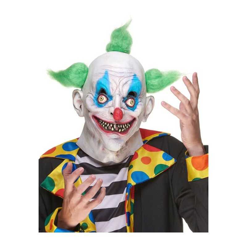 MASQUE HALLOWEEN LATEX CLOWN CHEVEUX VERT ET CONTOUR DES YEUX BLEU