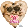 BALLON METALLIQUE CHIENS DANS COEUR PUGS AND KISSES 43 CM