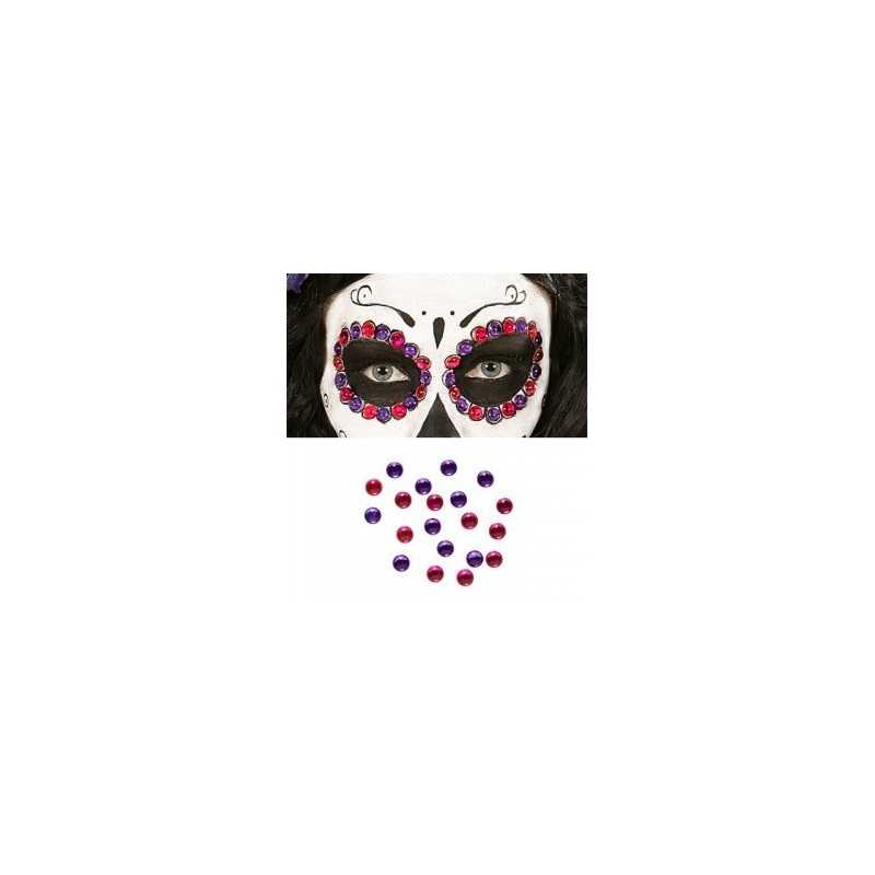 40 STRASS COLLANTS POUR MAQUILLAGE JOUR DES MORTS FUSCHIA-VIOLET