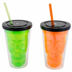 GOBELET LUMINEUX AVEC PAILLE 450 ML ASSORTIMENT HALLOWEEN