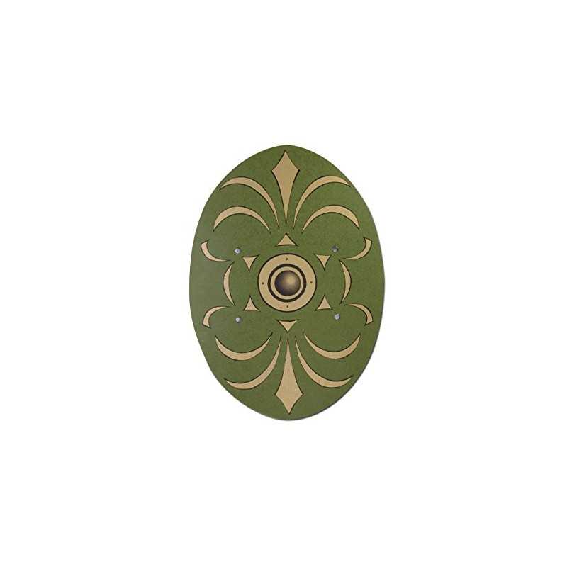 BOUCLIER EN BOIS ROMAIN FLAVIUS VERT/DORE 35/49 CM COURBE