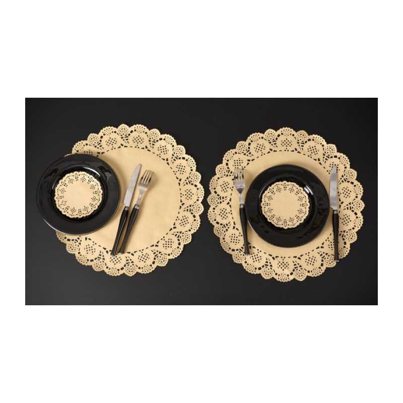 10 SETS DE TABLE DENTELLE KRAFT DIAMETRE 35 CM
