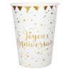 10 GOBELETS BLANC JOYEUX ANNIVERSAIRE OR