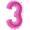 BALLON METALLIQUE CHIFFRE 3 ROSE FUSHIA 66 CM