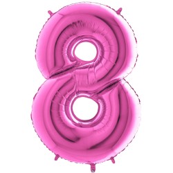 BALLON METALLIQUE CHIFFRE 8 ROSE FUSHIA 66 CM