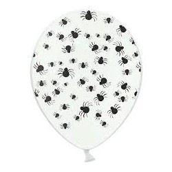 SACHET DE 6 BALLONS BLANC AVEC IMPRIME ARAIGNEE 30 CM