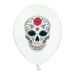 SACHET DE 6 BALLONS BLANC AVEC IMPRIME JOUR DE LA MORT 30 CM