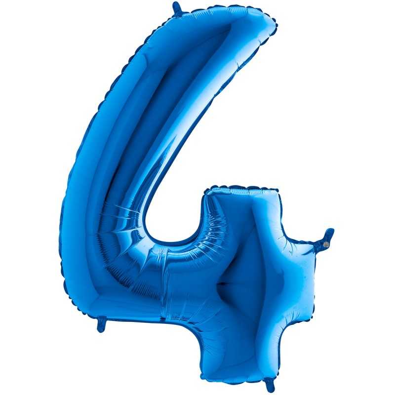 BALLON METALLIQUE CHIFFRE 4 BLEU 102 CM