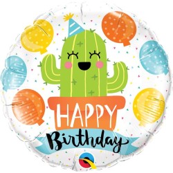 BALLON METALLIQUE ROND HAPPY BIRTHDAY CACTUS ENFANT 46 CM