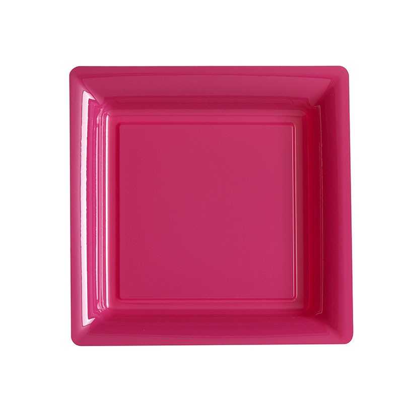 12 ASSIETTES CARREES ROSE FUSCHIA 18 CM
