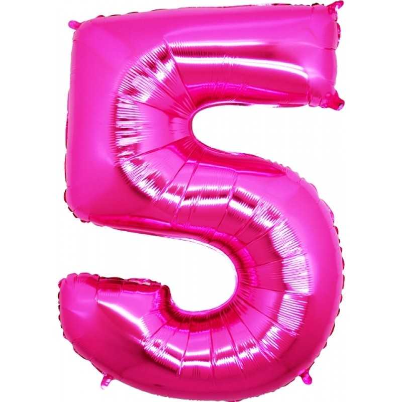BALLON METALLIQUE CHIFFRE 5 FUSCHIA 102 CM