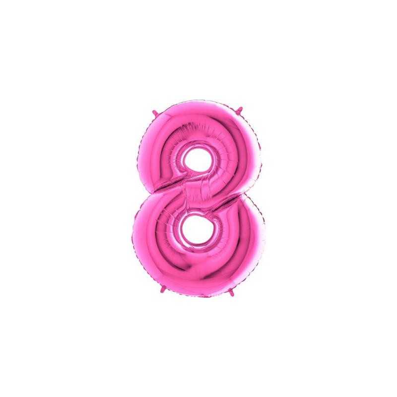 BALLON METALLIQUE CHIFFRE 8 ROSE FUSCHIA 100 CM