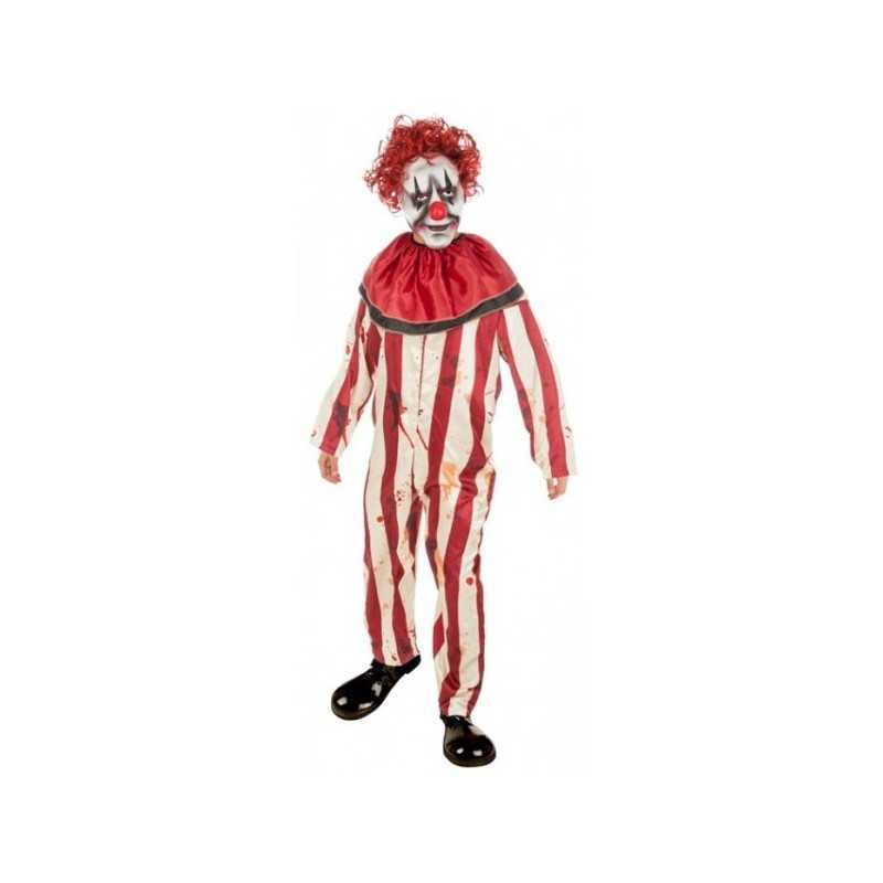 DEGUISEMENT CLOWN TUEUR COMBINAISON + MASQUE CHEVEUX ROUGE ET BLANC TAILLE 152