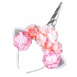 SERRE TETE LICORNE ROSE PASTEL ET ARGENT
