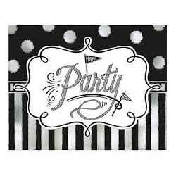 6 CARTES D'INVITATIONS NOIR ET ARGENT PARTY