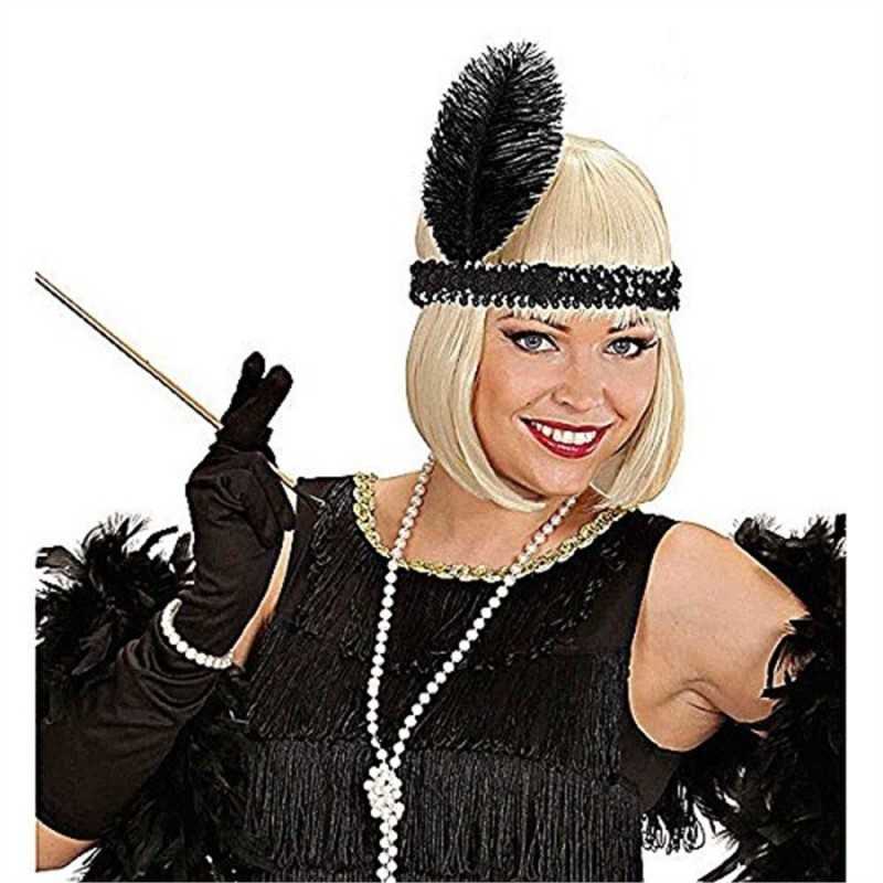 BANDEAU CHARLESTONE PAILLETTE NOIR PLUME NOIRE