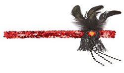 BANDEAU A PAILLETTE ROUGE AVEC PLUME ET STRASS