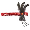 BANDEAU A PAILLETTE ROUGE AVEC PLUME ET STRASS