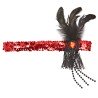 BANDEAU A PAILLETTE ROUGE AVEC PLUME ET STRASS