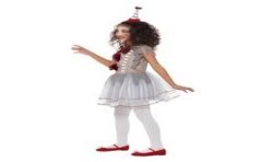 DEGUISEMENT FILLE CLOWN VINTAGE GRIS ET ROUGE TAILLE 10/12ANS