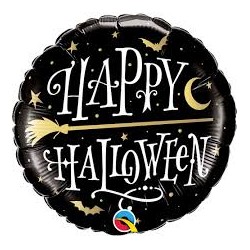 BALLON METALLIQUE ROND NOIR HAPPY HALLOWEEN 46 CM