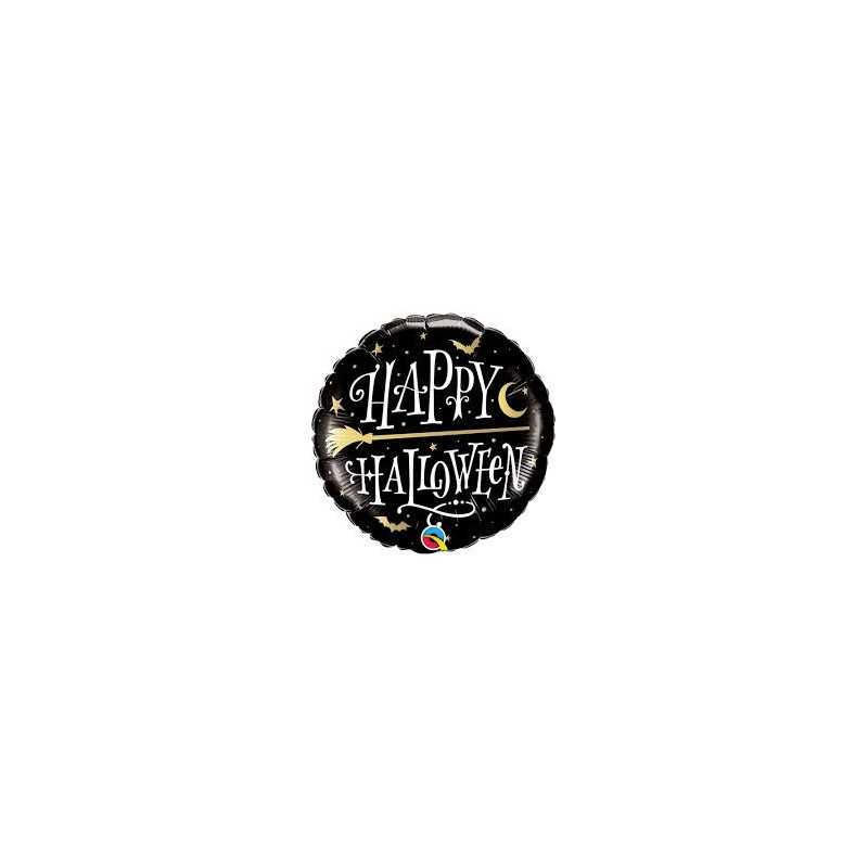 BALLON METALLIQUE ROND NOIR HAPPY HALLOWEEN 46 CM