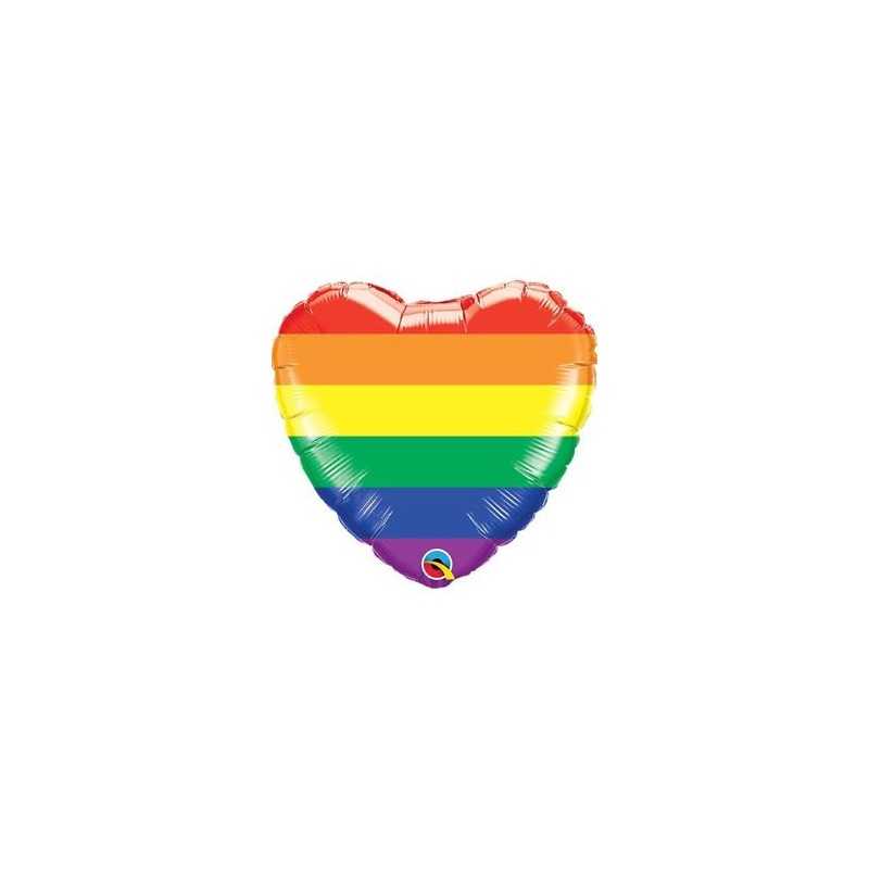 BALLON METALLIQUE COEUR RAINBOW ARC EN CIEL 46 CM