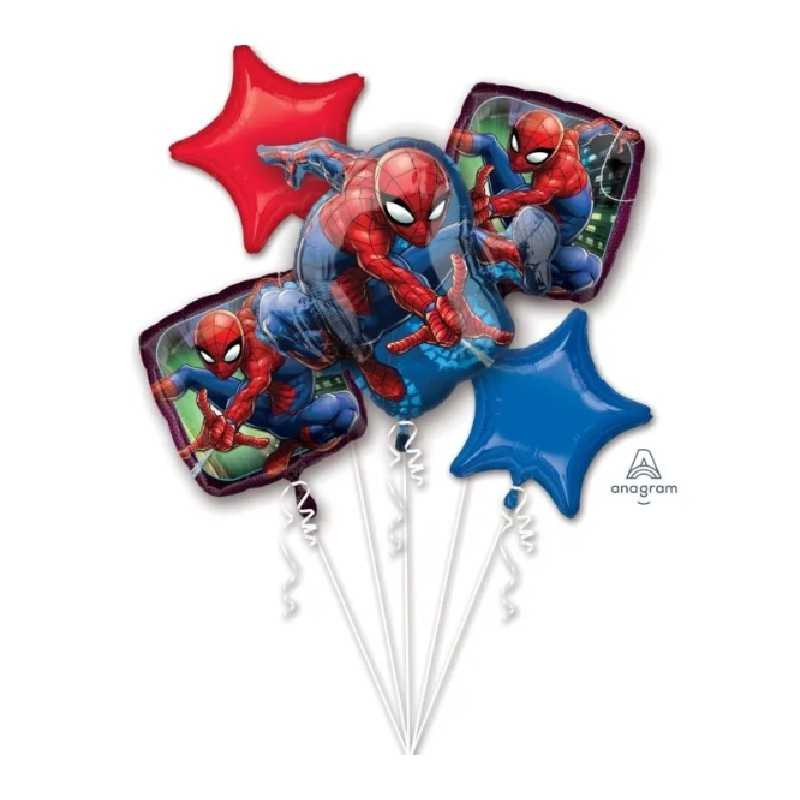 BOUQUET DE 5 BALLONS METALLIQUES SPIDERMAN