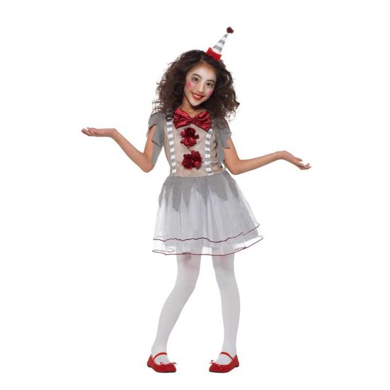 DEGUISEMENT FILLE CLOWN VINTAGE GRIS ET ROUGE TAILLE M