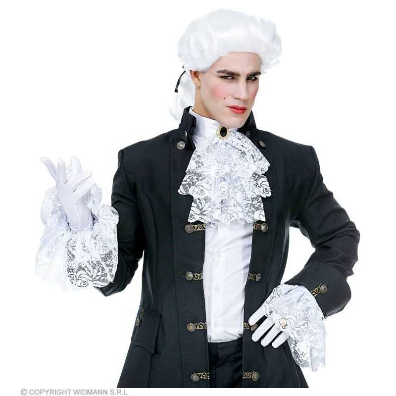 JABOT EN DENTELLE AVEC BIJOU PIERRE NOIRE /OR ET SES MANCHETTES